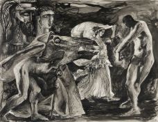 ‡ CLIVE HICKS-JENKINS (Welsh b. 1951) ink and wash sgraffito - entitled verso 'Welsh Orpheus',