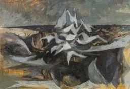 ‡ JOHN ELWYN (Welsh 1916-1997) gouache - entitled verso 'Seagulls on Waves', signed and dated
