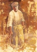 ‡ ANEURIN JONES (Welsh 1930-2017) mixed media - entitled 'Man with Sickle' on Manor House Fine