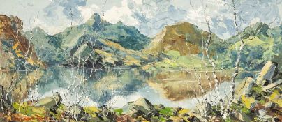‡ CHARLES WYATT WARREN (Welsh 1908-1993) oil on board - entitled verso 'Snowdon From Fachwen',