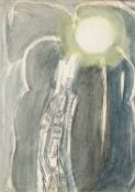 ‡ ERNEST ZOBOLE (Welsh 1927-1999) mixed media - entitled verso 'Town Beneath the Moon' on Martin