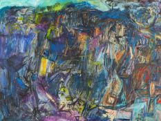 ‡ BERT ISAAC (Welsh 1923-2006) mixed media on board - entitled verso 'Darkening Quarry', signed