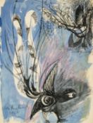 ‡ CERI RICHARDS CBE (Welsh 1903-1971) ink, crayon and watercolour - entitled verso 'Blue Lyre