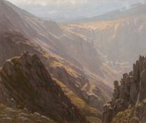 ‡ DAVID WOODFORD (British, lives, works Wales b. 1938) fine large pastel - Eryri landscape,