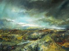 ‡ IWAN GWYN PARRY (Welsh 1970-2025) oil on canvas - entitled verso 'The Road to the Estuary (Cymyran