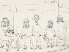 ‡ SIR KYFFIN WILLIAMS RA (Welsh 1918-2006) ink and wash - self-portrait caricature, walking