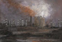 ‡ VALERIE GANZ (Welsh 1936-2015) mixed media - inscribed verso 'Port Talbot at Night', signed and