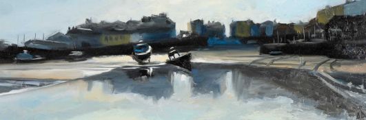 ‡ DAI DAVID (Welsh b. 1968) oil on board - entitled verso 'Reflections, Tenby' on Albany Gallery