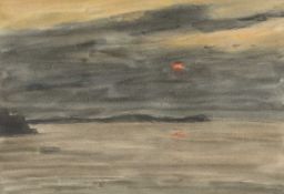 ‡ SIR KYFFIN WILLIAMS RA (Welsh 1918-2006) large watercolour - sunset over Ynys Môn (Anglesey)