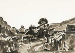 ‡ SIR KYFFIN WILLIAMS RA (Welsh 1918-2006) ink wash on paper - entitled verso 'Drws y Coed',