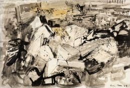 ‡ LESLIE MOORE (Welsh 1913-1976) ink and watercolour - landscape, signed and dated 1964, 38 x