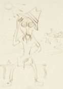 ‡ SIR KYFFIN WILLIAMS RA (Welsh 1918-2006) pen on paper - caricature of the artist on tour, entitled