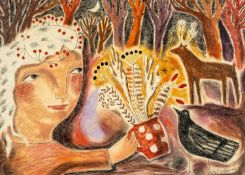 ‡ SUSAN GATHERCOLE (Welsh b.1960) gouache, ink & pastel - entitled verso 'Offering', on Martin