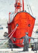 ‡ NICK HOLLY (Welsh b. 1968) oil on canvas - entitled verso 'Lightship, Cardiff Bay' on Albany