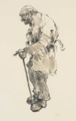 ‡ SIR KYFFIN WILLIAMS RA (Welsh 1918-2006) print - 'Farmer at Funeral', signed with initials, 59 x