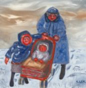 ‡ KAREL LEK (Belgian, lived, worked Wales 1929-2020) oil on canvas - entitled verso 'Winter Walk' on