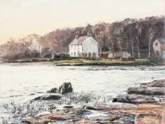 ‡ DAVID PORTEOUS-BUTLER (British b. 1945) oil on canvas - Menai Straits, entitled verso 'Kyffin's