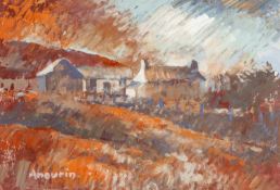 ‡ ANEURIN JONES (Welsh 1930-2017) mixed media - inscribed verso in pencil 'Fferm ar yr Epynt',