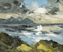 ‡ MARTIN LLEWELLYN (Welsh b. 1963) oil on board - entitled 'Light Over Llyn Peninsula' on Fountain