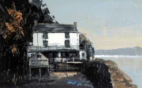 ‡ DEREK WILLIAMS (British 1932-2009) oil on board - Dylan Thomas' Boat House, Laugharne, signed,