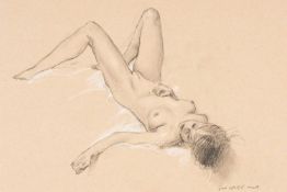 ‡ HARRY HOLLAND (British, lives, works Wales b. 1941) pencil on paper - reclining nude, signed, 29 x