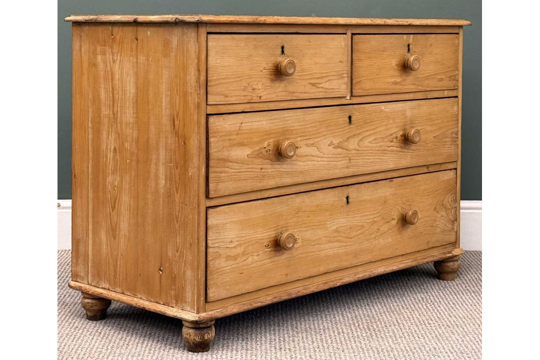 VINTAGE PINE CHEST of two over two drawers, 74 (h) x 106 (w) x 50cms (d) Provenance: deceased estate - Image 5 of 6