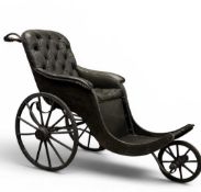 VICTORIAN THREE-WHEELED BATH CHAIR, with buttoned and studded upholstery, 190cms (l) Provenance: