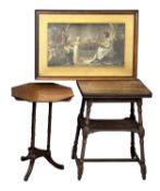 VINTAGE FURNISHING ASSORTMENT, to include two-tier oak Gothic type side table, with fold-over and