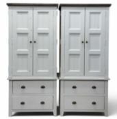 PAIR OF MODERN 'BIANCHI' WHITE PAINTED WARDROBES, with two doors and two base drawers, 190 (h) x