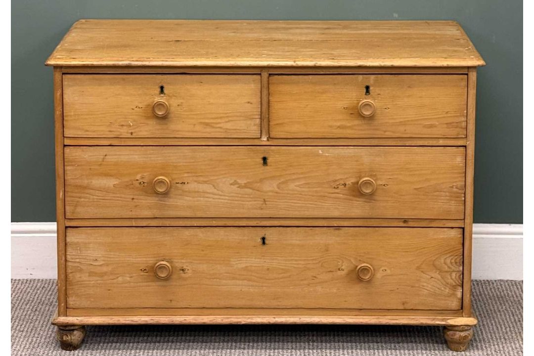 VINTAGE PINE CHEST of two over two drawers, 74 (h) x 106 (w) x 50cms (d) Provenance: deceased estate - Image 2 of 6