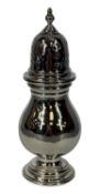 GEORGE V SILVER SUGAR CASTER of plain baluster form, pierced cover, William Neale & Son Ltd.,