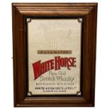 WHITE HORSE FINE OLD SCOTCH WHISKY ADVERTISING MIRROR, etched and decorated, in stained frame, 98
