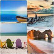 GROUP OF CONTEMPORARY PRINTS ON CANVAS, including coastal views, structures, and animals, 101 x
