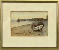 JAMES W. CLAYTON (British, b. 1869) watercolour - rowing boats ashore, signed lower left, 11.5 x