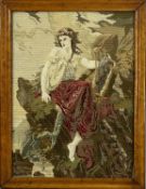 19TH CENTURY BERLIN WORK PANEL maiden on rocks with harp, 50 x 36.5cms Provenance: private