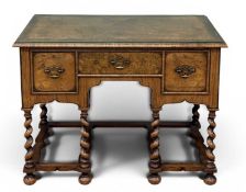 QUALITY 20TH CENTURY BURR WALNUT LOWBOY, three drawers, with shaped front and twist supports, on