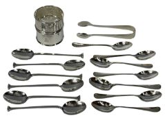 ASSORTED SILVER WARE including set of six seal top teaspoons, set of seven other teaspoons, sugar