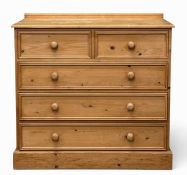 MODERN PINE CHEST OF DRAWERS, rail back, 96 (h) x 102 (w) x 58cms (d) Provenance: deceased estate