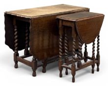 OAK GATELEG DINING TABLE, with wavy edge, twist supports, 73 (h) x 51 / 153 (w) x 106cms (d); and