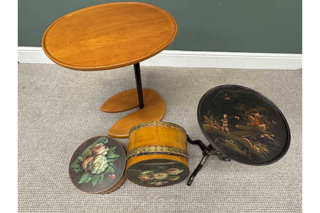 CHINOISERIE TYPE TRIPOD WINE TABLE, circular tray top, 52 (h) x 30cms (diam.); modern 'over the - Image 3 of 3