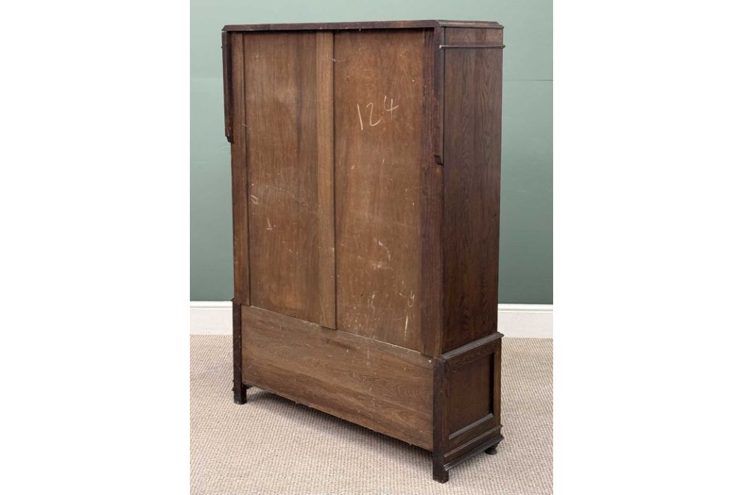 EDWARDIAN OAK BOOKCASE CUPBOARD, with twin glazed doors and base cupboard doors, 144 (h) x 103 (w) x - Image 4 of 5