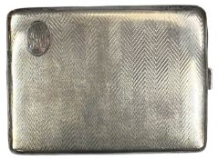 GEORGE V RECTANGULAR SILVER CIGARETTE CASE, monogrammed and with engine turned decoration, William