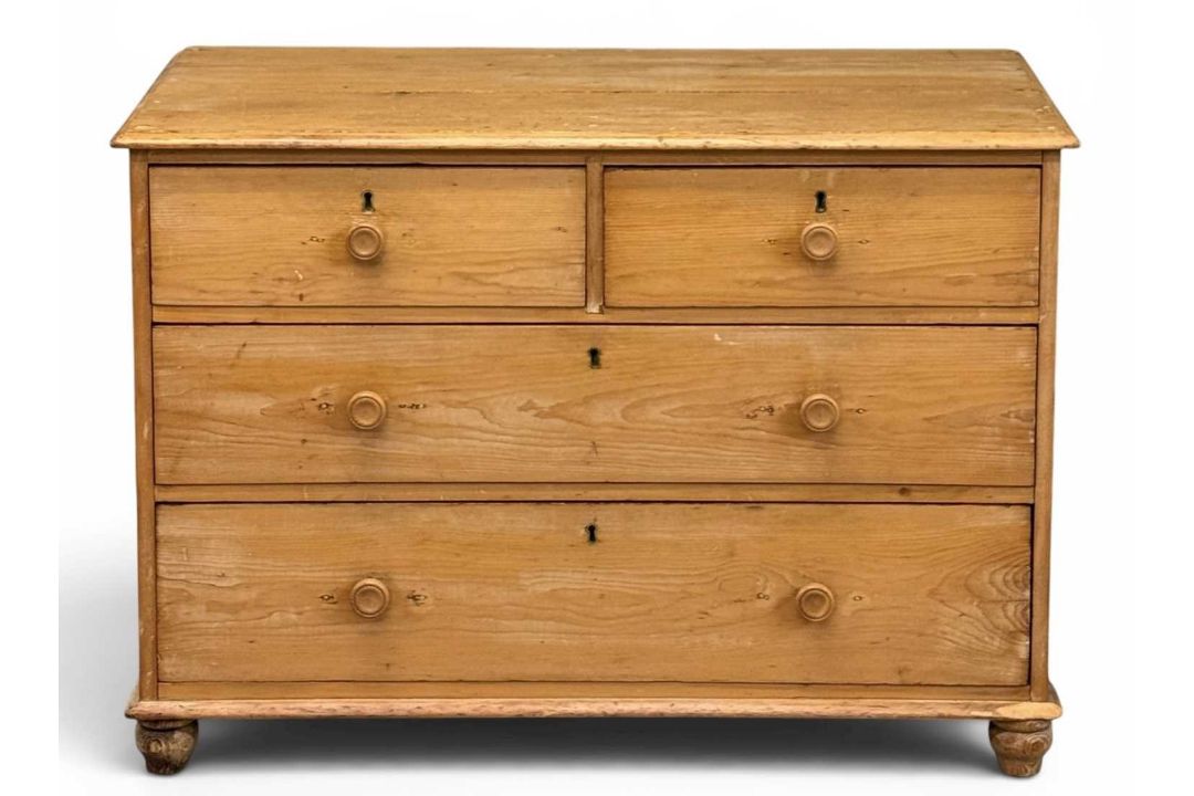 VINTAGE PINE CHEST of two over two drawers, 74 (h) x 106 (w) x 50cms (d) Provenance: deceased estate - Image 1 of 6