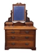 VINTAGE SATIN PINE DRESSING CHEST having swing bevelled mirror on carved supports, two side drawers,