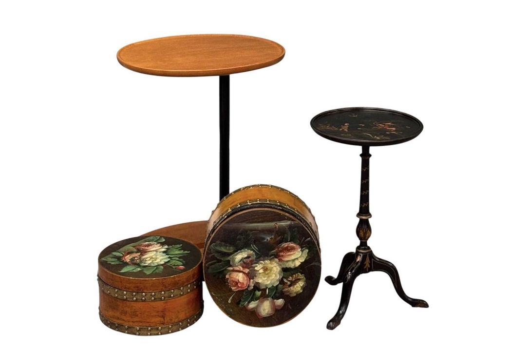 CHINOISERIE TYPE TRIPOD WINE TABLE, circular tray top, 52 (h) x 30cms (diam.); modern 'over the - Image 1 of 3