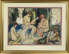 ‡ MADELINE RACHEL WELLS RBA (British, 1879-1959) watercolour - bathing party, four semi-nude figures
