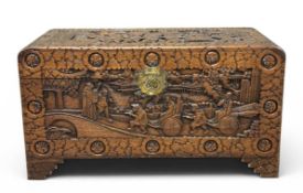 GOOD CHINESE CARVED CAMPHOR WOOD CHEST, 51 (h) x 94 (w) x 46cms (d) Provenance: private collection