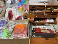 LARGE ASSORTMENT OF FLY TYING MATERIALS, including feathers, other materials and whipping, some