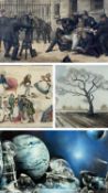 VARIOUS ARTISTS: watercolour - tree in ploughed field, monogrammed lower right, 29.5 x 39cms;