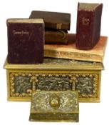 COLLECTABLES, including gilt metal cigarette box, repoussé decoration of cherubs and scrolls,